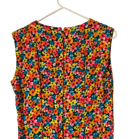 Vintage 60s Electric Yellow Pink Orange Floral Print Retro Dress large Midi - Picture 4 of 7